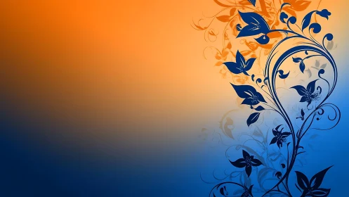 Floral vector silhouette over orange blue gradient background.