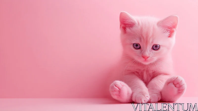 Pink Kitten Against Pink Background Studio Setting