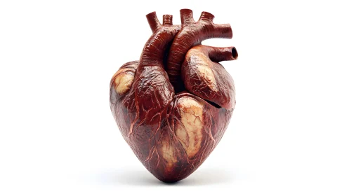 Realistic Human Heart Model on White Background, Medical Illustration.