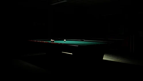 Quiet billiards table glowing softly in a darkened room.