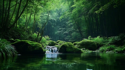 Temperate deciduous forest ecosystem with cascading microhabitat stream.