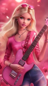 Chromatic pop guitarist in hyper-polished pink render.