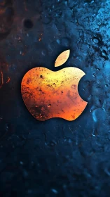 Luminous Apple Icon Against Textured Digital Landscape.