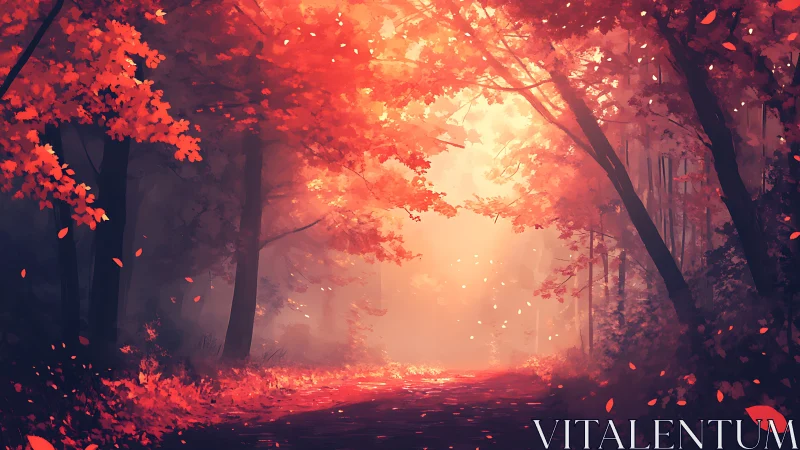 Autumn's Glowing Embrace: A Forest Path Alive with Warmth.