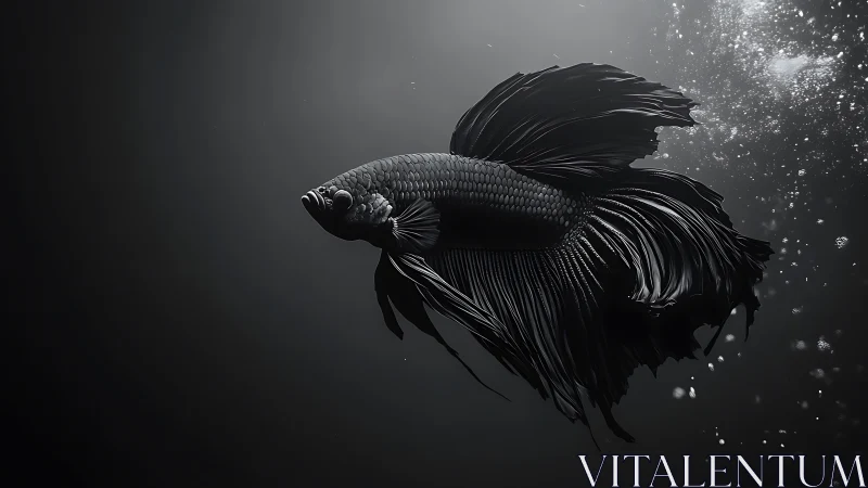 Monochrome betta fish in high-contrast photorealistic rendering.