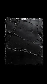 Glossy cracked black slab glows against deep darkness