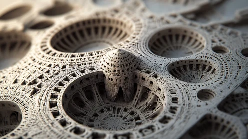 Intricate fractal architecture with layered circular vaults.