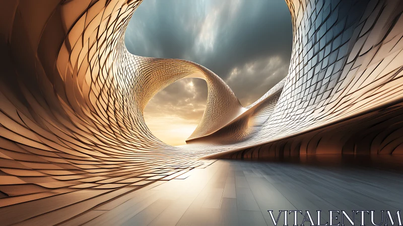 Organic Spiral Architecture Interior with Dramatic Sky Aperture