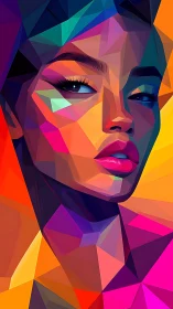 Vibrant low poly portrait with faceted neon color planes.
