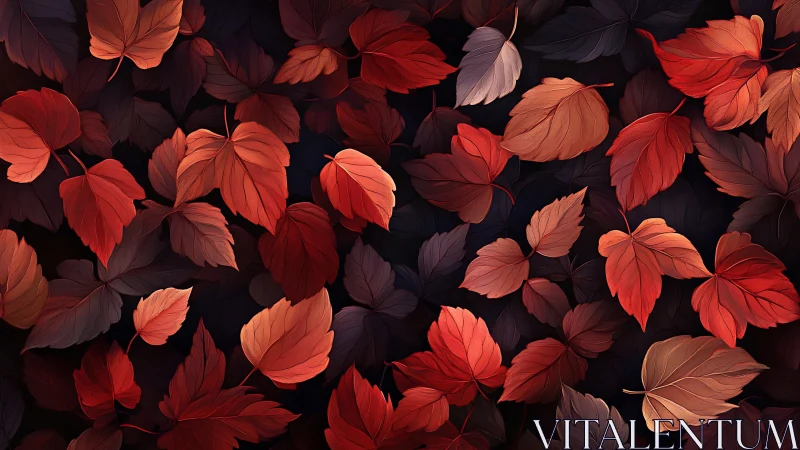 Autumn foliage pattern renders layered crimson leaf canopy