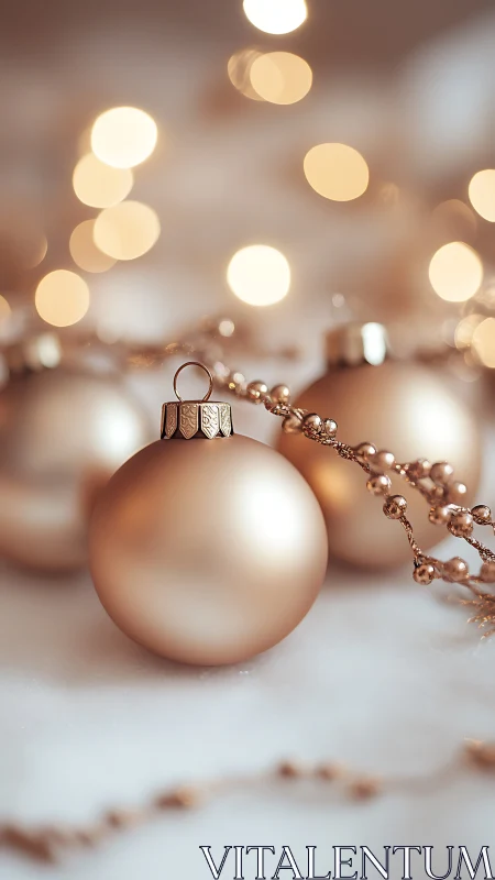 Soft golden Christmas ornaments glow in warm holiday bokeh.