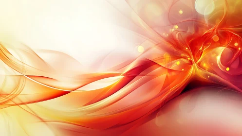 Fiery abstract light waves twist across soft white gradient