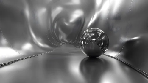 Shiny Metallic Sphere in Abstract Futuristic Silver Environment.