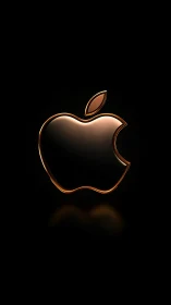 Luminous Apple Icon with Golden Neon Outline Against Dark Background