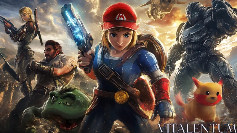 Hybrid game heroes rendered as dynamic high-detail digital warriors