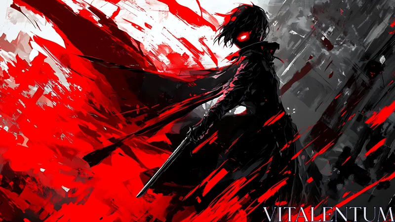 Crimson gunshadow strides through storm-slashed darkness.