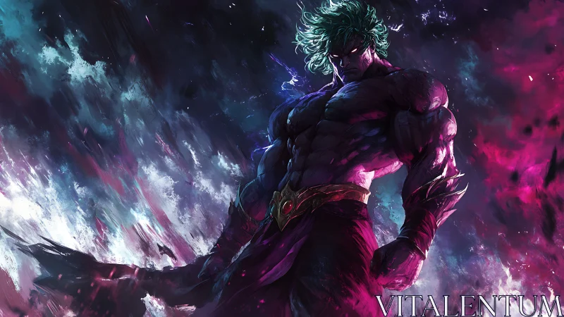 Cosmic berserker in chromatic energy-surge environment.