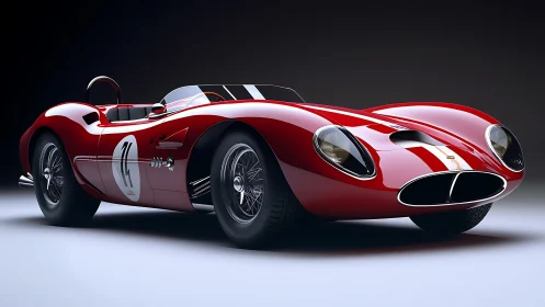 Crimson vintage racer lounges under studio lights, ready to roar