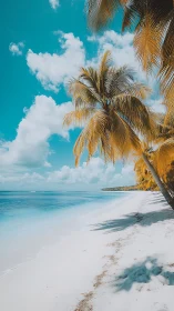 Tropical beach with palm trees, white sand, and turquoise water
