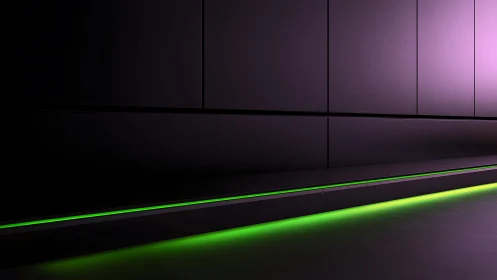 Neon edge-lit architectural panel wall in low key lighting.