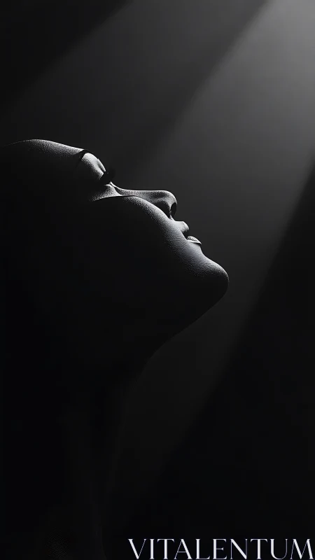 Monochrome profile silhouette under single dramatic light.