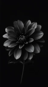 Monochromatic Dahlia with Layered Petals Rendered in High-Contrast Black and White Studio Photograph