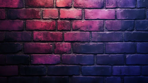 Brick wall with purple and pink gradient lighting effect.