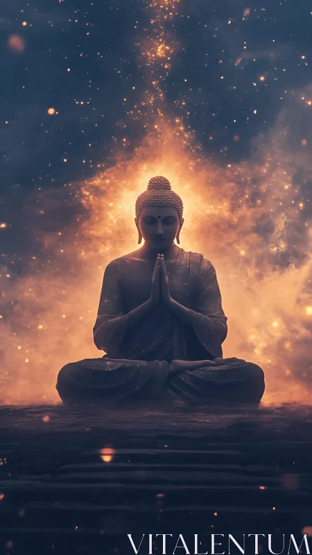 Starlit serenity gathers firelight around the meditating sage