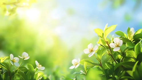 Sunlit blossom chorus basking in a glowing spring hush.