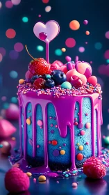 Vibrant Layered Cake with Glossy Pink Icing and Heart Topper