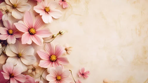 Delicate Pink Cosmos Flowers in Soft Vintage Tones.
