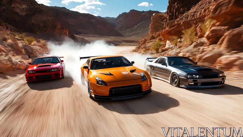 Tri-car canyon sprint with synchronized high-speed drift dynamics.