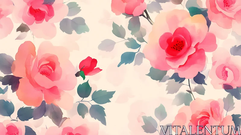 Floral composition with pink roses and foliage elements.