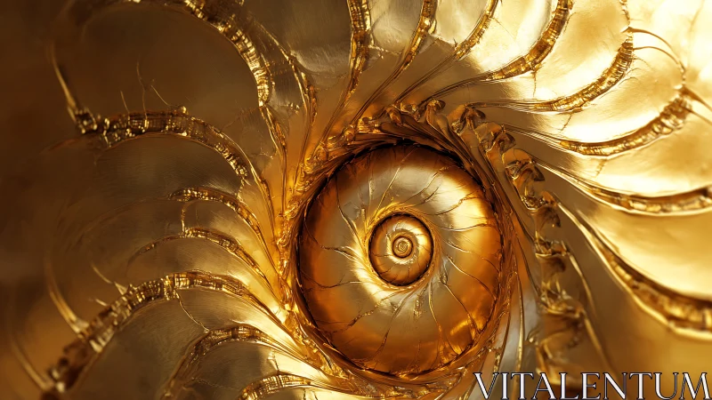 Spiral golden nautilus macro with high specular reflections and depth