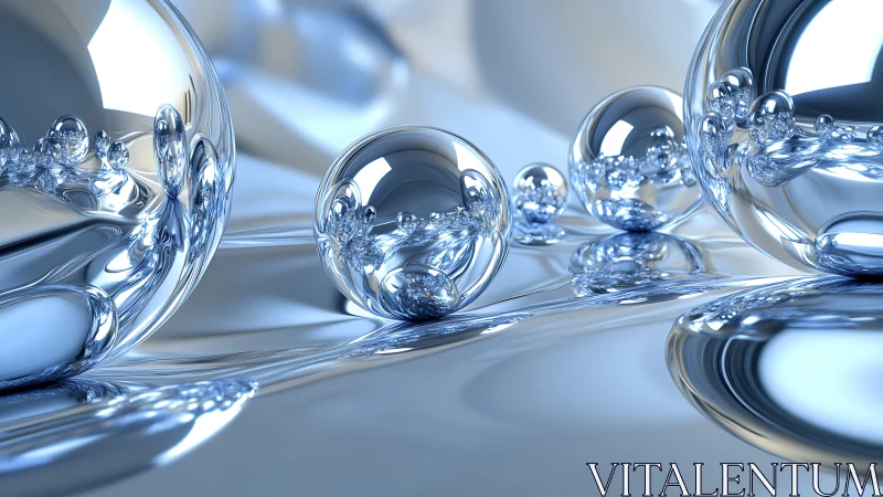 Parametric chrome spheres on reflective fluid metallic surface