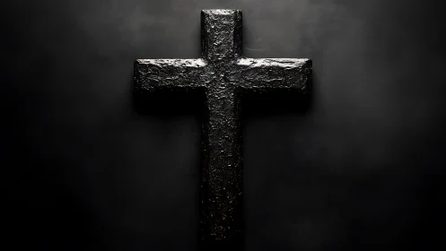 Quiet black cross glowing softly against a dark backdrop.
