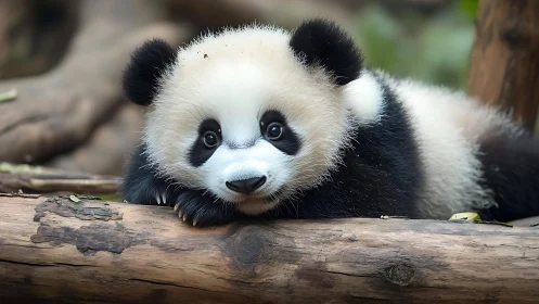 Tiny forest daydreamer nestles on sunlit bamboo log