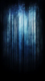 Vertical blue light bars descend into a dark abstract void
