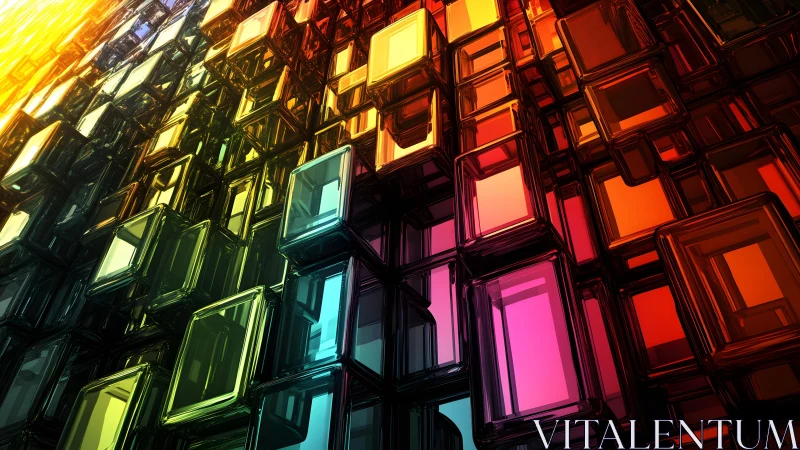 Vibrant glass cubes abstract background in 3D geometric style.