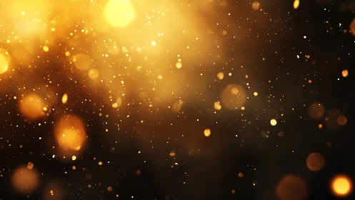 Defocused golden bokeh particles in warm atmospheric backlight