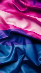Satin bisexual pride flag rendered with high-contrast folds