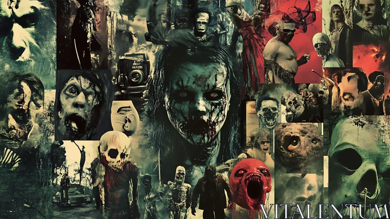 Composite collage of distorted horror faces and figures.
