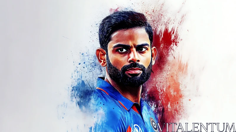 Digital painting portrait with splatter bilateral background effects.