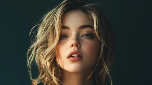 Soft-lit portrait captures serene, expressive female gaze.