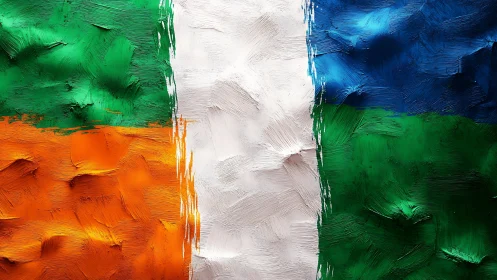 Textured tricolor flag abstraction in bold impasto strokes.