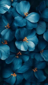 Cerulean Blooms with Golden Stamens: Translucent Petals in Deep Blue Composition.