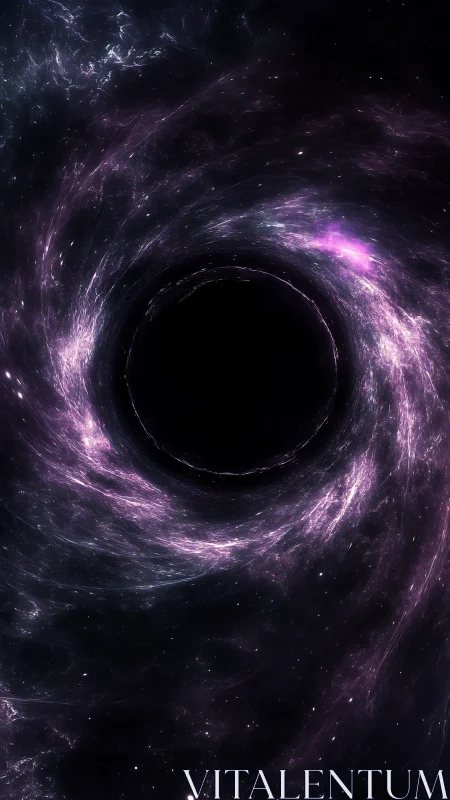 Cosmic black hole swirls with luminous violet nebulae.