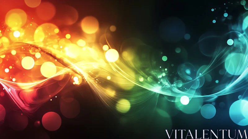 Chromatic light waves curve across bokeh-saturated spectrum