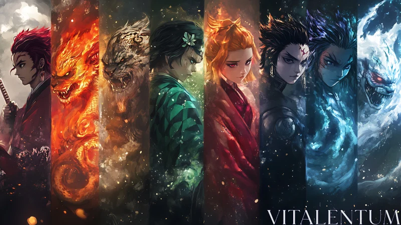 Elemental warrior spectrum with dual human‑beast manifestations.