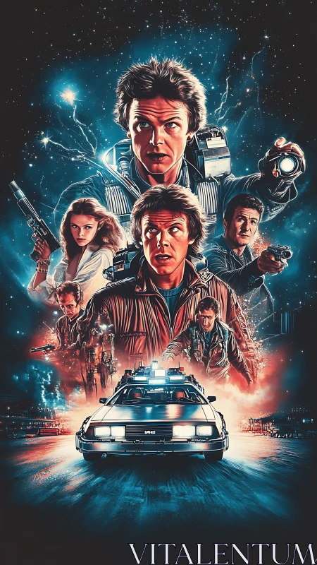 Electric retro adventure with time-twisting heroes in neon night.